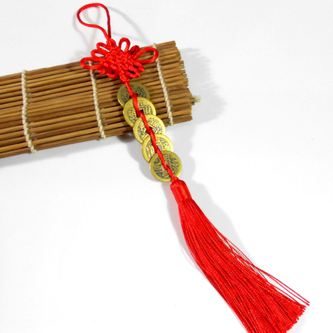 Amuleto Hilo Rojo de la Suerte con 5 Monedas Feng Shui 30cm (Prosperidad y Protección Hogar)
