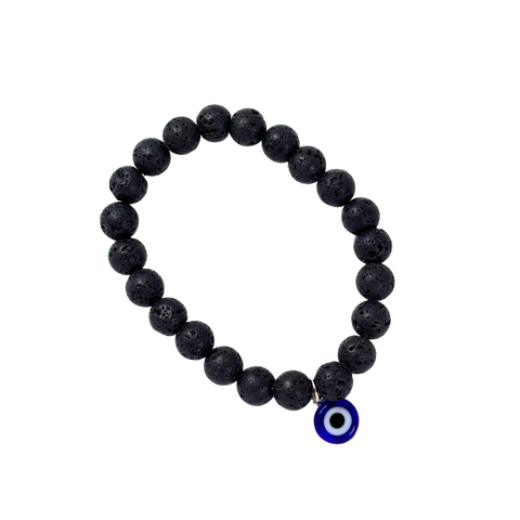 Pulsera de Piedra Volcánica negra con ojo turco (transmutación de energías negativas)