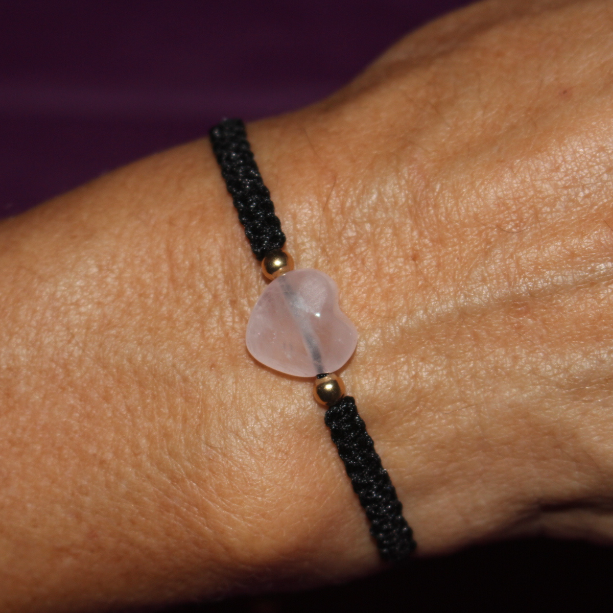 Pulsera corazón de Cuarzo rosa Sintético