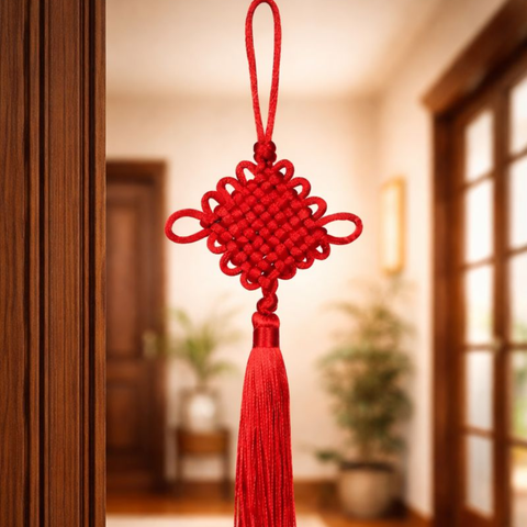 Amuleto Nudo Chino Rojo de la Suerte con Borla Feng Shui (Prosperidad y Protección)