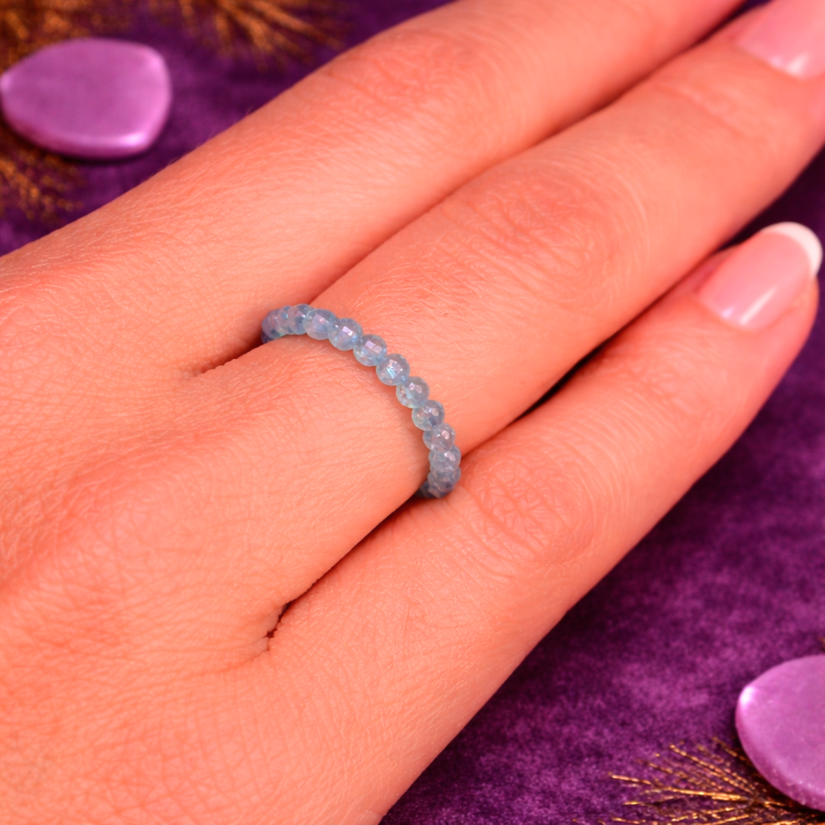 Anillo de Aguamarina Natural Ajustable (Calma, Claridad y Equilibrio Emocional)