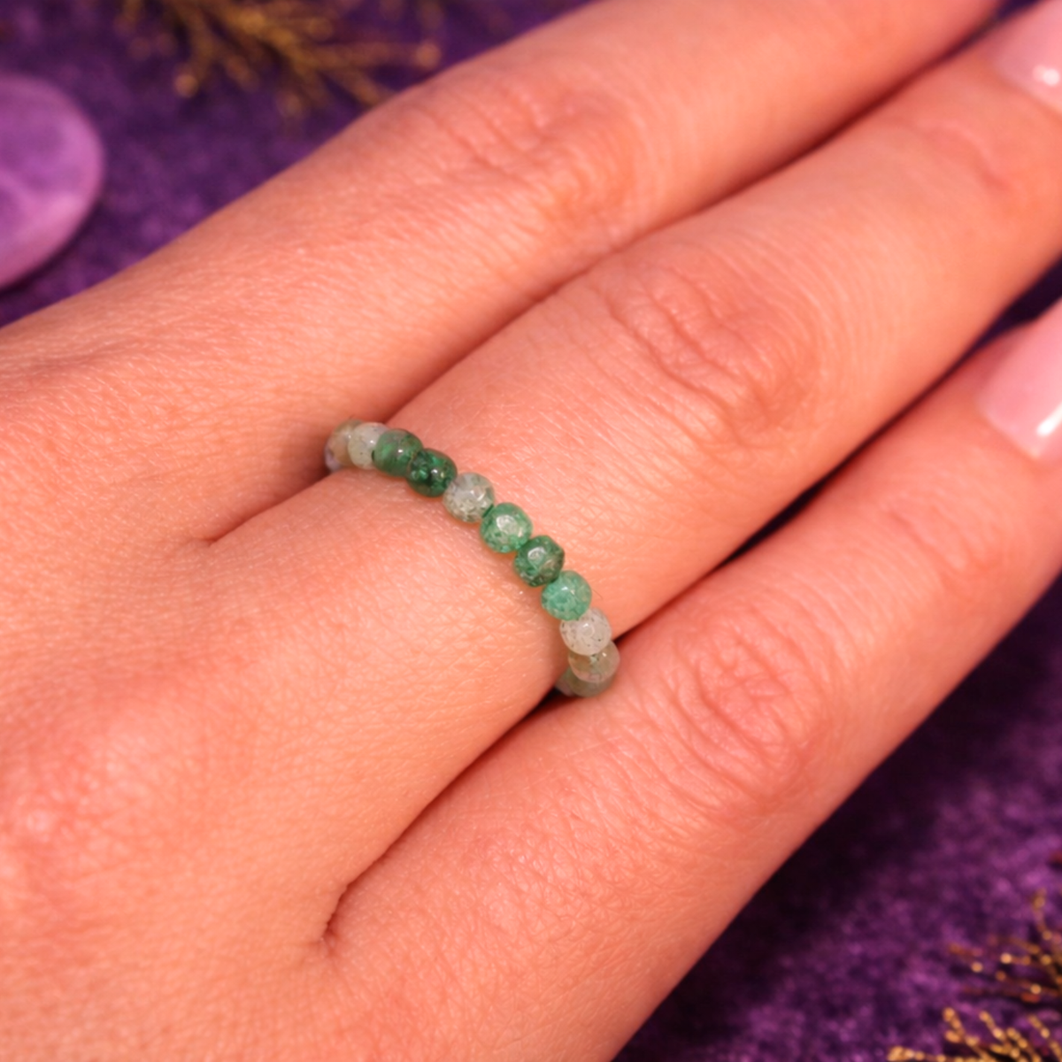 Anillo de Aventurina Verde Natural Ajustable (Prosperidad, Oportunidades y Suerte)