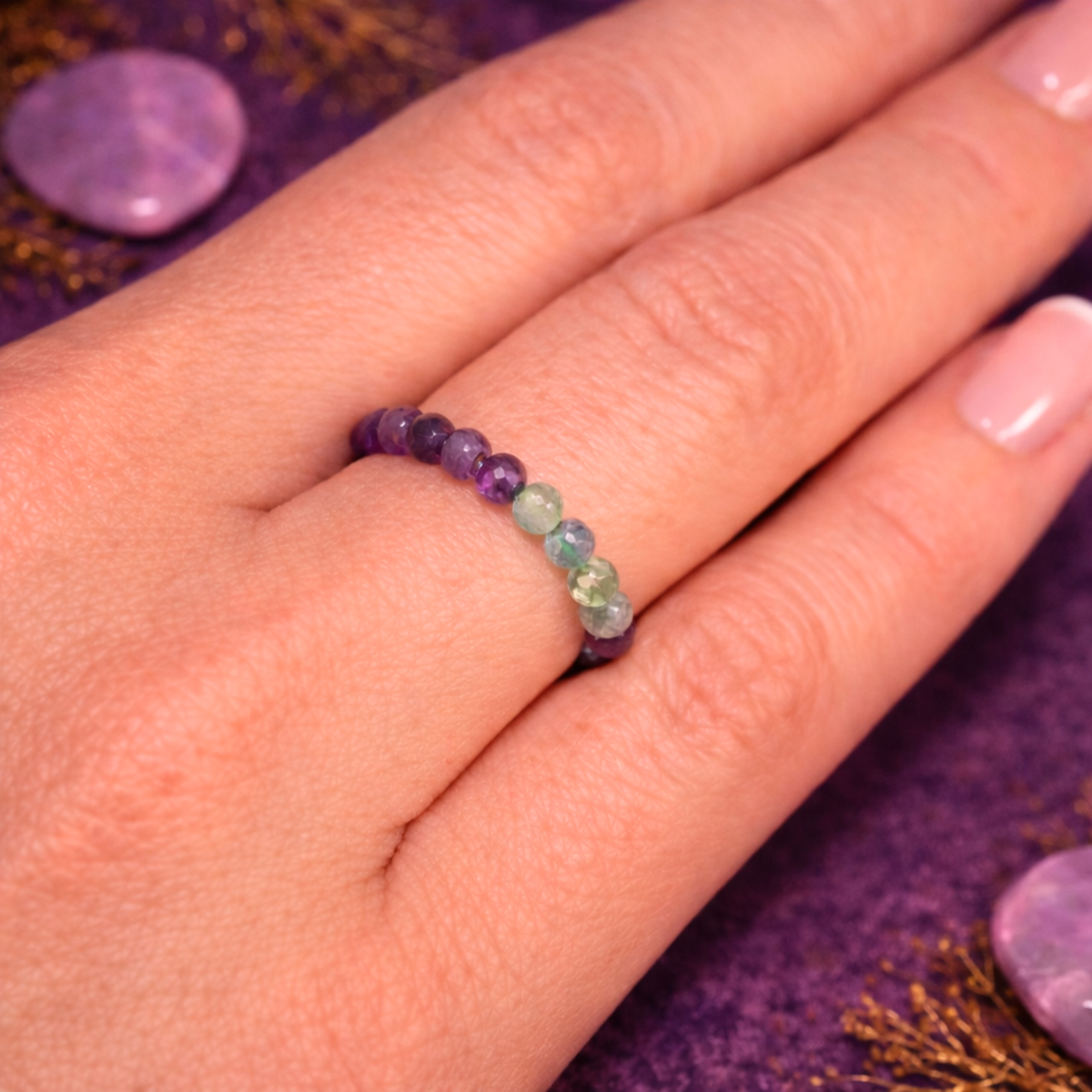 Anillo de Fluorita Natural Ajustable (Claridad Mental, Equilibrio y Concentración)