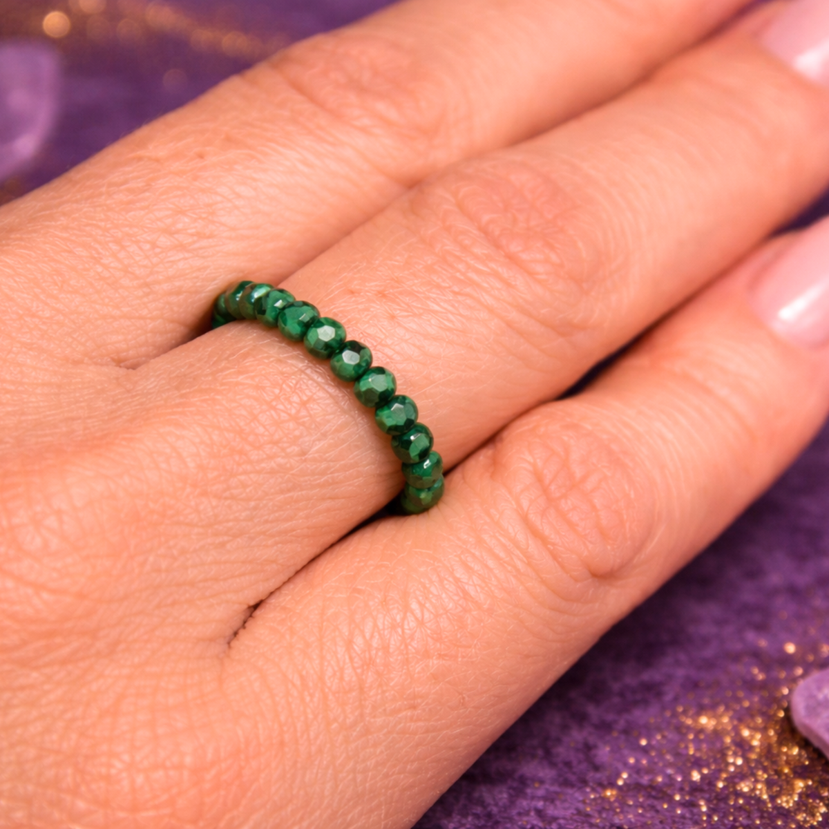 Anillo de Malaquita Natural Ajustable (Transformación, Protección y Energía del Corazón)