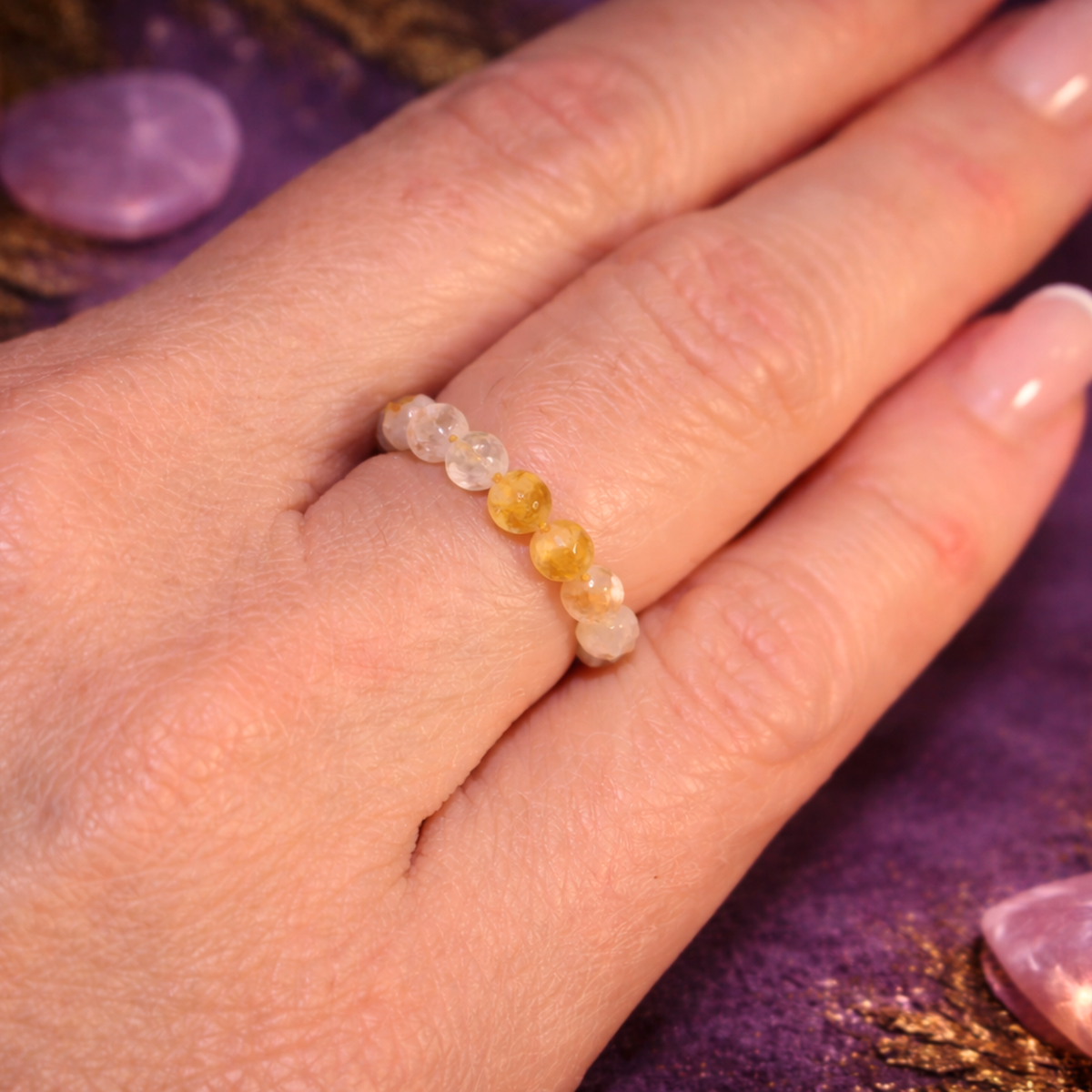 Anillo de Citrino Natural Ajustable (Abundancia, Alegría y Confianza)