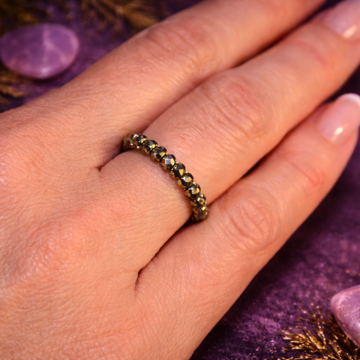 Anillo de Pirita Natural Ajustable (Abundancia, Protección y Éxito)