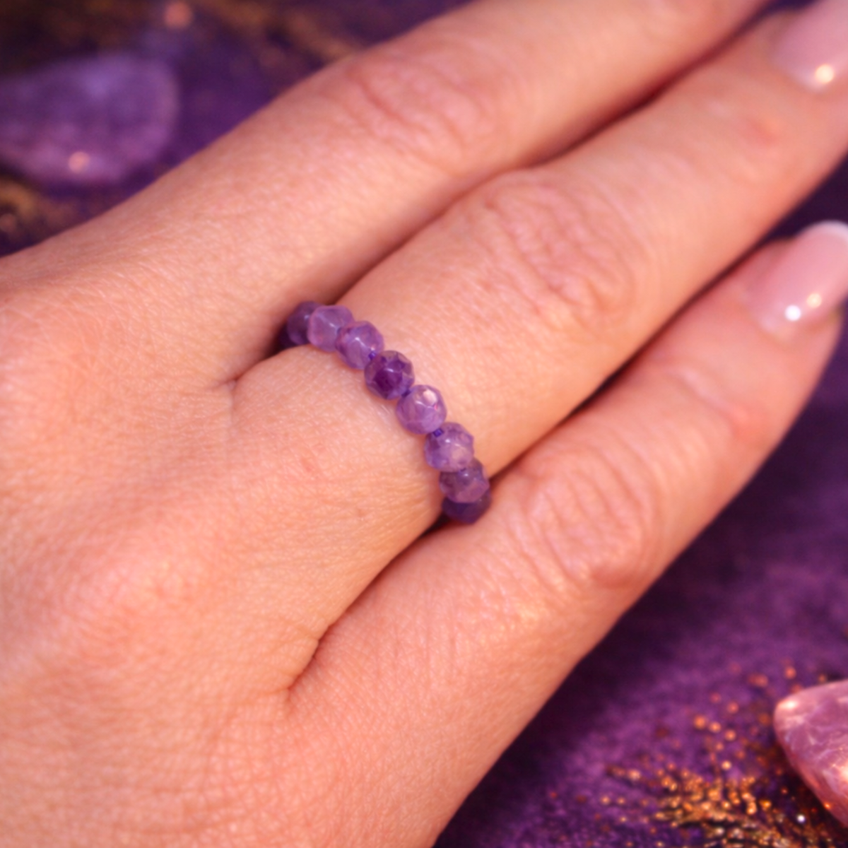 Anillo de Amatista Natural Ajustable (Calma, Protección y Equilibrio)