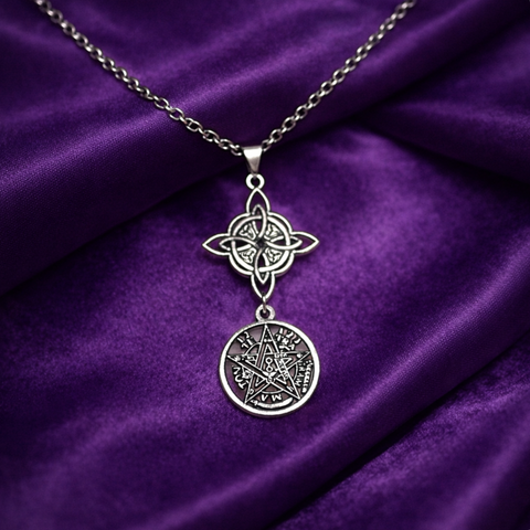 Colgante Nudo de Bruja y Tetragramatón - Doble Protección (Protección y fortaleza)