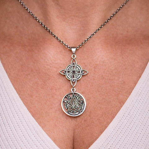 Colgante Nudo de Bruja y Tetragramatón - Doble Protección (Protección y fortaleza)