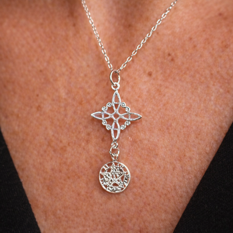 Colgante Nudo de Bruja y Tetragramatón en Plata de Ley 925 - Doble Protección ACTIVADA (Protección y Poder Espiritual)
