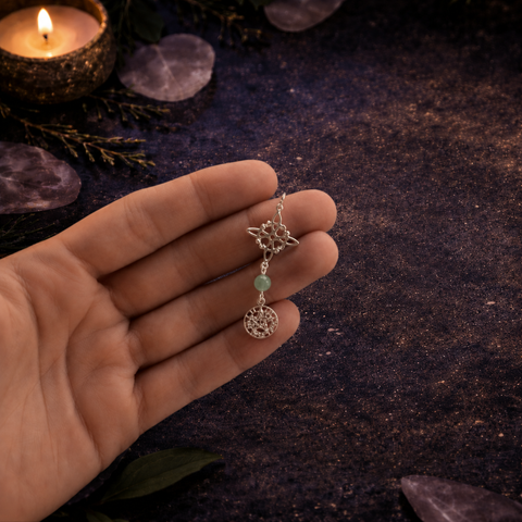 Colgante Triple Protección en Plata de Ley 925 – Nudo de Bruja, Tetragramatón y Mineral Natural ACTIVADO (Protección Total y Poder Espiritual)