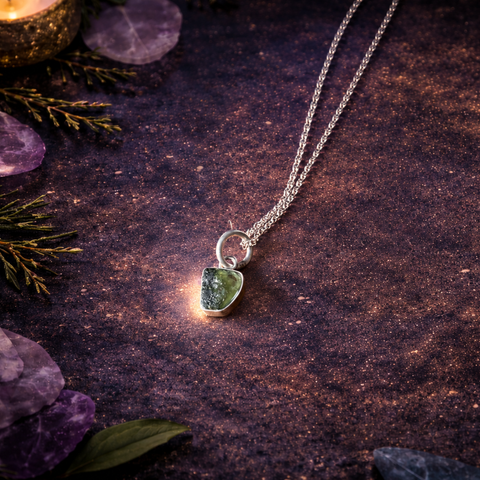 Colgante de Moldavita Natural Auténtica Engarzada en Plata de Ley 925 – ACTIVADO (Transformación y Despertar Espiritual)