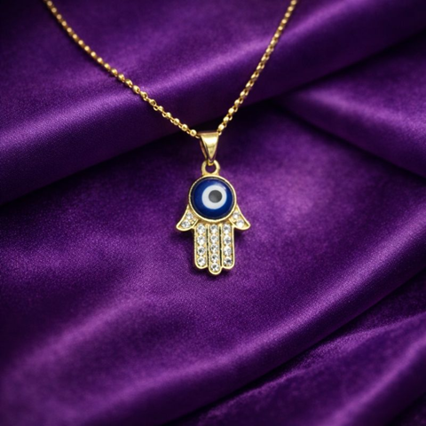 Colgante de Ojo Turco Azul con Mano de Fátima (Protección, Luz y Buena Suerte)