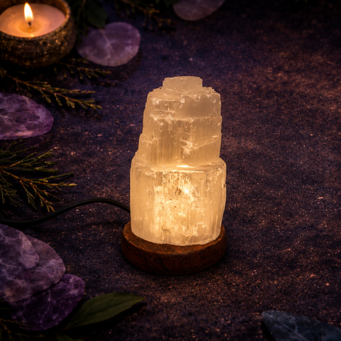 Lámpara de Selenita Natural USB LED Multicolor (Armonía, Purificación y Bienestar Energético)
