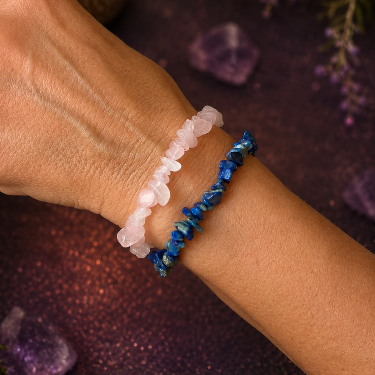 Pack de Pulseras Energéticas para Mercurio Retrógrado – Cuarzo Rosa y Lapislázuli (Amor, Equilibrio y Apertura de Caminos)