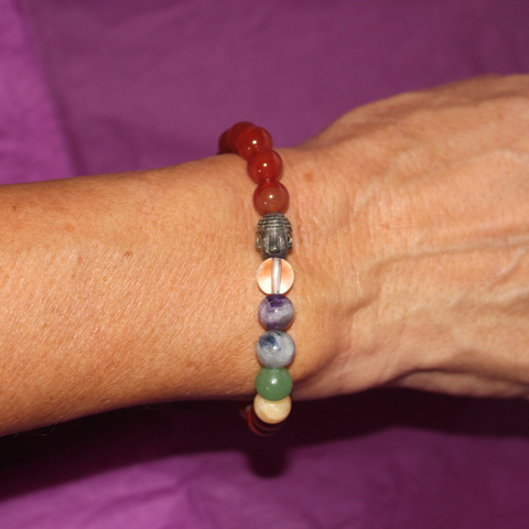 Pulsera 7 Chakras con Buda y Jaspe Rojo (protección y fuerza)