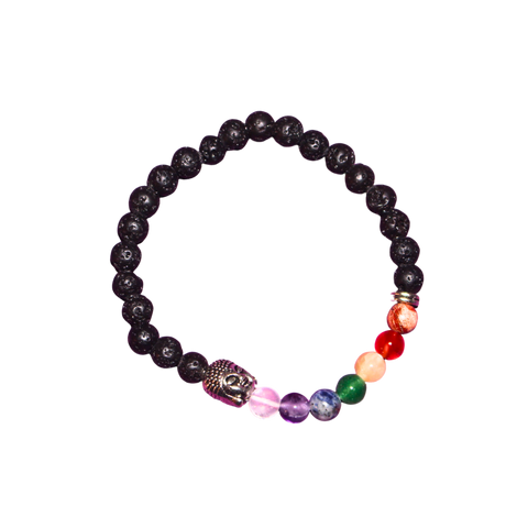 7 Chakra Bracelet with Buddha and Volcanic Stone (Protection and Balance)
