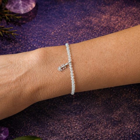 Pulsera Facetada de Cuarzo Blanco 3 mm con Cruz de Caravaca en Plata de Ley 925 – ACTIVADA (Protección, Purificación y Equilibrio Espiritual)