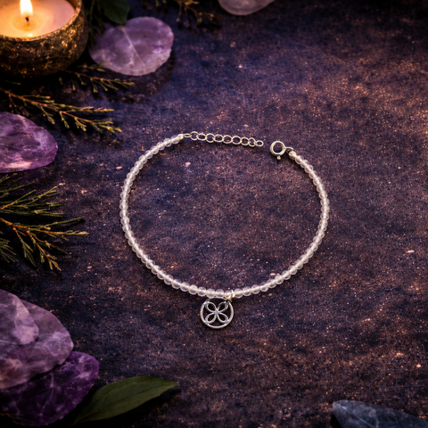 Pulsera Facetada de Cuarzo Blanco 3 mm con Sigilo de la Abundancia en Plata de Ley 925 – ACTIVADA (Abundancia, Prosperidad y Equilibrio Energético)