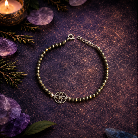 Pulsera Facetada de Pirita 3mm con Sigilo de la Abundancia en Plata de Ley 925 – ACTIVADA (Prosperidad, Éxito y Abundancia)