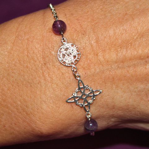 Pulsera Nudo de Bruja, Tetragramatón y Amatista en Plata de Ley 925 – Triple Protección ACTIVADA (Protección y Conexión Espiritual)