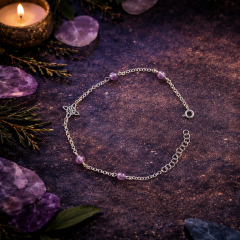 Pulsera Nudo de Bruja con Mineral Natural en Plata de Ley 925 – ACTIVADA (Doble Protección y Equilibrio Espiritual)