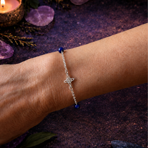 Pulsera Nudo de Bruja con Mineral Natural en Plata de Ley 925 – ACTIVADA (Doble Protección y Equilibrio Espiritual)
