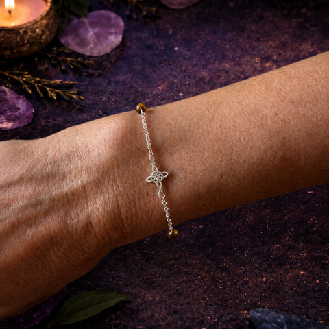 Pulsera Nudo de Bruja con Mineral Natural en Plata de Ley 925 – ACTIVADA (Doble Protección y Equilibrio Espiritual)