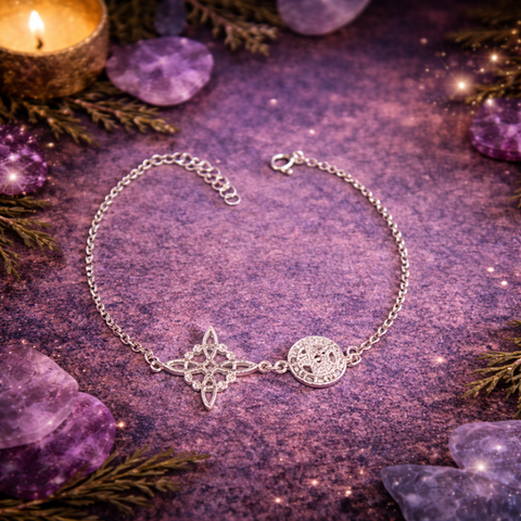 Pulsera Nudo de Bruja y Tetragramatón en Plata de Ley 925 – Doble Protección ACTIVADA (Protección y Poder Espiritual)