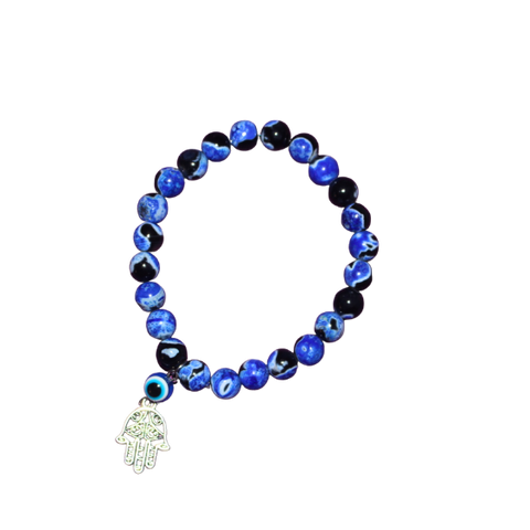 Pulsera Ojo Turco con Mano de Fátima 6 mm (Protección y Buena Suerte)
