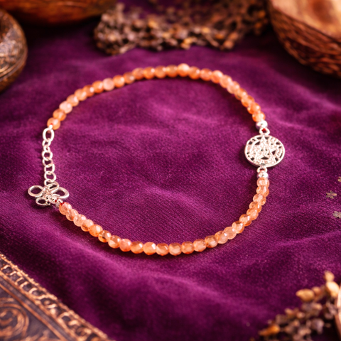 Pulsera Piedra Solar con Tetragramatón en Plata 925 ACTIVADA (Suerte y Escudo Espiritual)