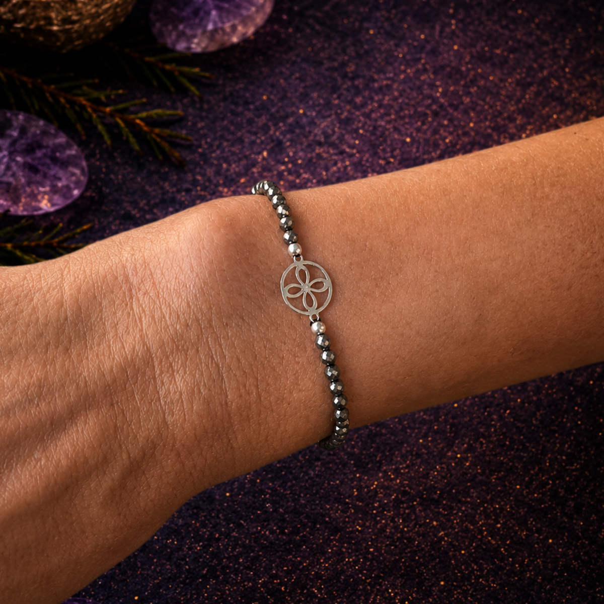 Pulsera Facetada de Pirita 3mm con Sigilo de la Abundancia en Plata de Ley 925 – ACTIVADA (Prosperidad, Éxito y Abundancia)