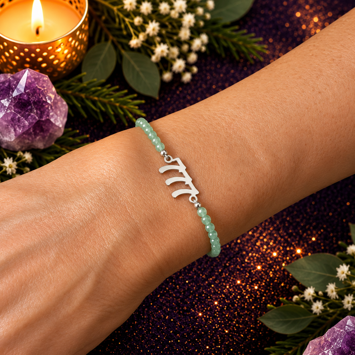 Pulsera de Aventurina Verde Facetada 3mm con Código Sagrado 777 en Plata de Ley 925 – ACTIVADA (Buena Suerte, Prosperidad y Abundancia)