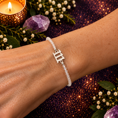 Pulsera de Cuarzo Blanco Facetado 3mm con Código Sagrado 111 en Plata de Ley 925 – ACTIVADA (Manifestación, Nuevos Comienzos y Claridad)