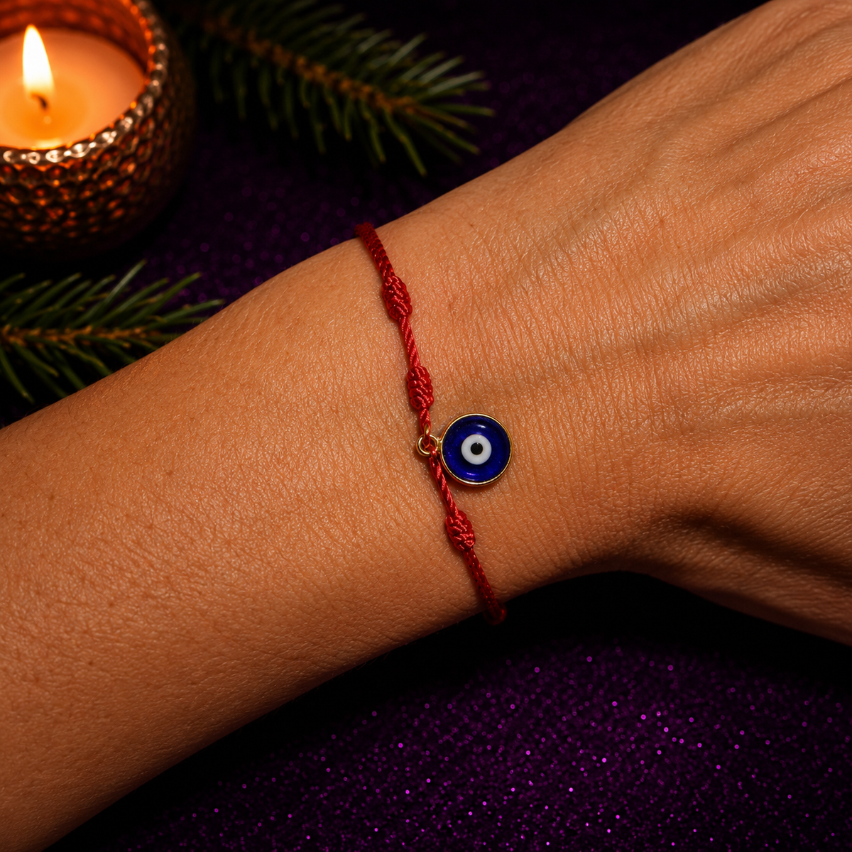 Pulsera de Hilo Rojo de 7 Nudos con Ojo Turco ACTIVADA (Protección Contra Mal de Ojo y Suerte)