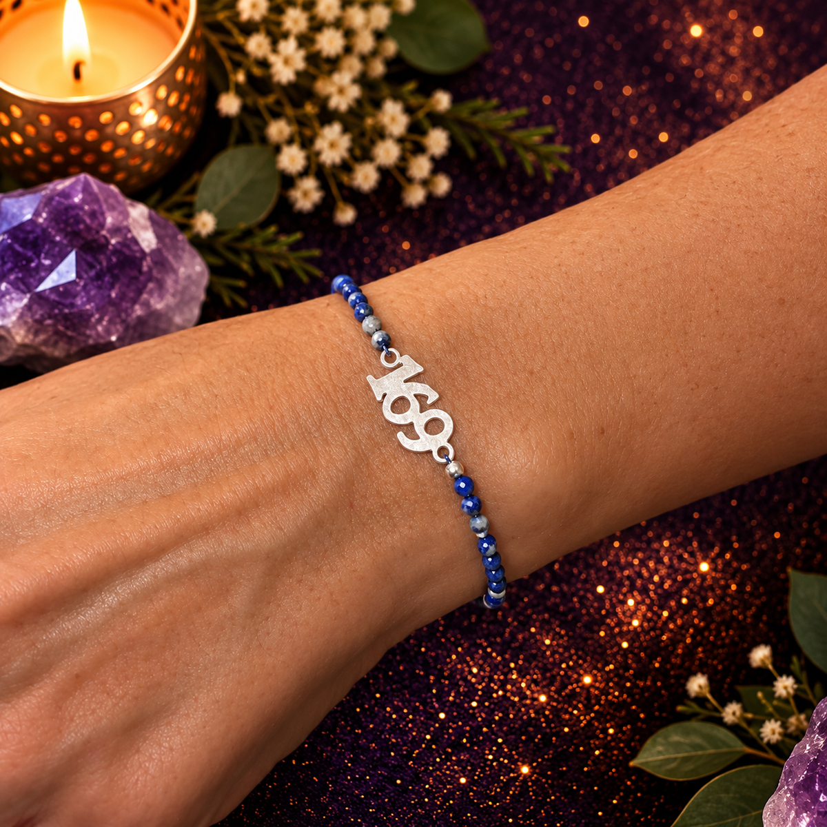 Pulsera de Lapislázuli Facetado 3mm con Código Sagrado 169 en Plata de Ley 925 – ACTIVADA (Apertura de Caminos, Amor y Sanación)
