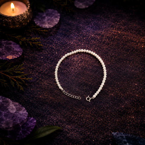 Pulsera de Piedra Luna 3 mm con Cierre en Plata de Ley 925 (Intuición, Equilibrio y Armonía Emocional)