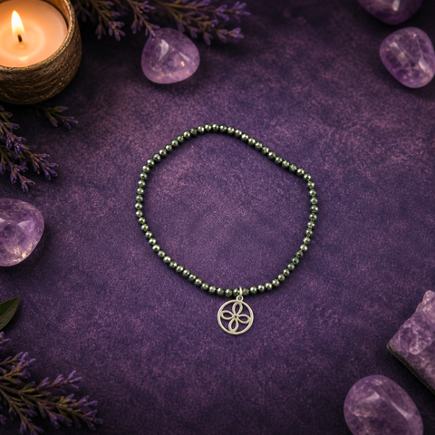 Pulsera de Pirita Facetada con Sigilo de la Abundancia en Plata de Ley 925 – ACTIVADA (Riqueza y Prosperidad)