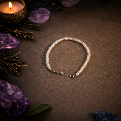 Pulsera de Selenita 4mm con Cierre en Plata de Ley 925 (Limpieza, Armonía y Protección Energética)