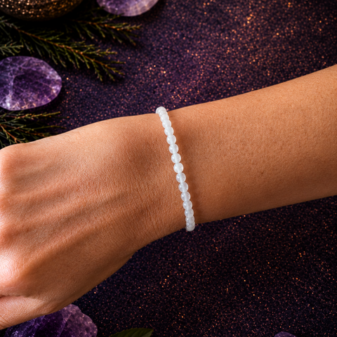Pulsera de Selenita 4mm con Cierre en Plata de Ley 925 (Limpieza, Armonía y Protección Energética)