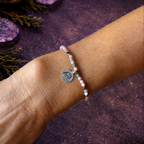 Pulsera de Turmalina con San Judas Tadeo en Plata de Ley 925 – ACTIVADA (Protección, Fortaleza y Equilibrio Espiritual)