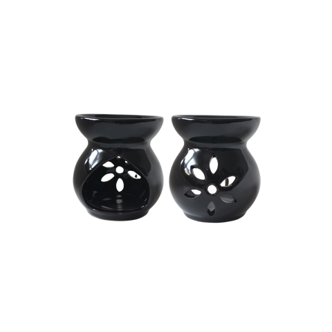 Quemador de Esencias Cerámico Negro Mate – Diseño Flor (Aromaterapia y Armonía)