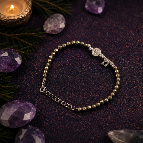 Pulsera Facetada de Pirita 3 mm con San Benito en Plata de Ley 925 – ACTIVADA (Abundancia, Protección y Prosperidad)
