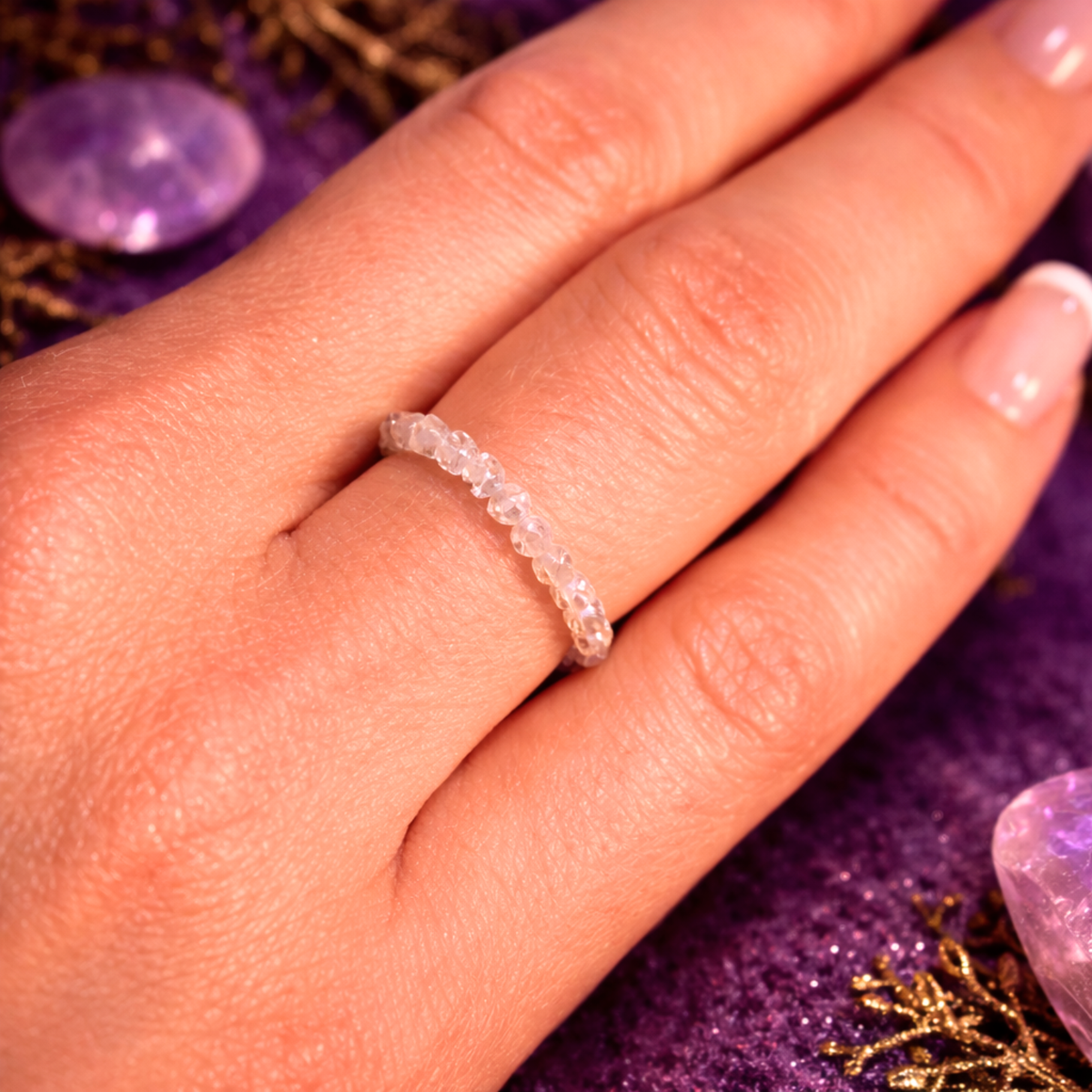 Anillo de Cuarzo Blanco Natural Ajustable (Claridad, Equilibrio y Energía Positiva)