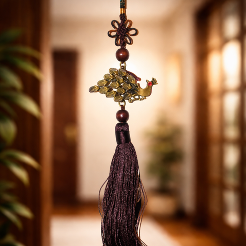 Amuleto Feng Shui con Nudo Chino y Ave de la Fortuna (Protección y Prosperidad)