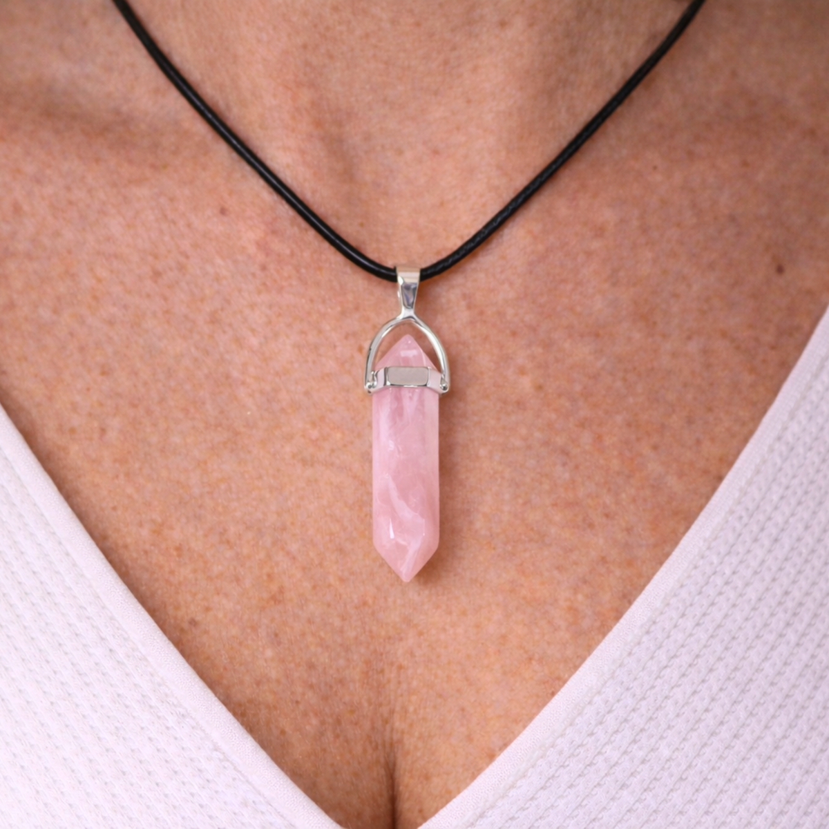 Natural Stone Pendant in Point Shape with Black Cord (Protection and Balance)