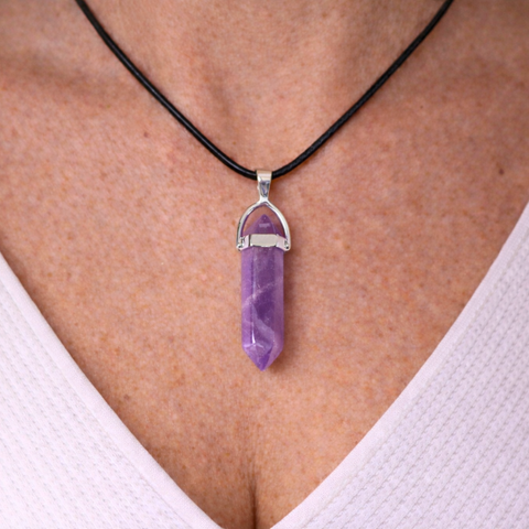 Natural Stone Pendant in Point Shape with Black Cord (Protection and Balance)