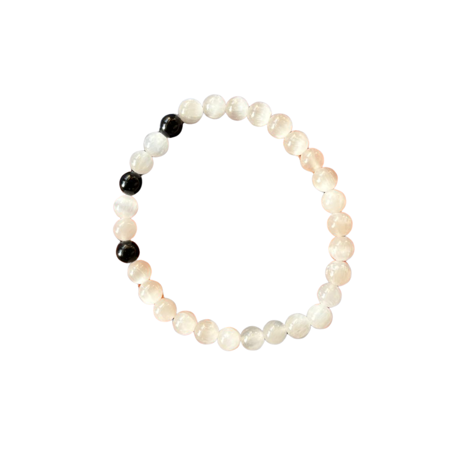 Pulsera de Selenita y Turmalina Negra Natural 6 mm (Limpieza, Protección y Equilibrio Energético)